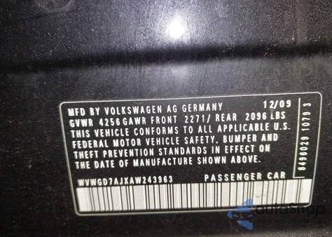 2010 Volkswagen Gti 4-Door z USA, uszkodzony, nr VIN WVWGD7AJXAW243963